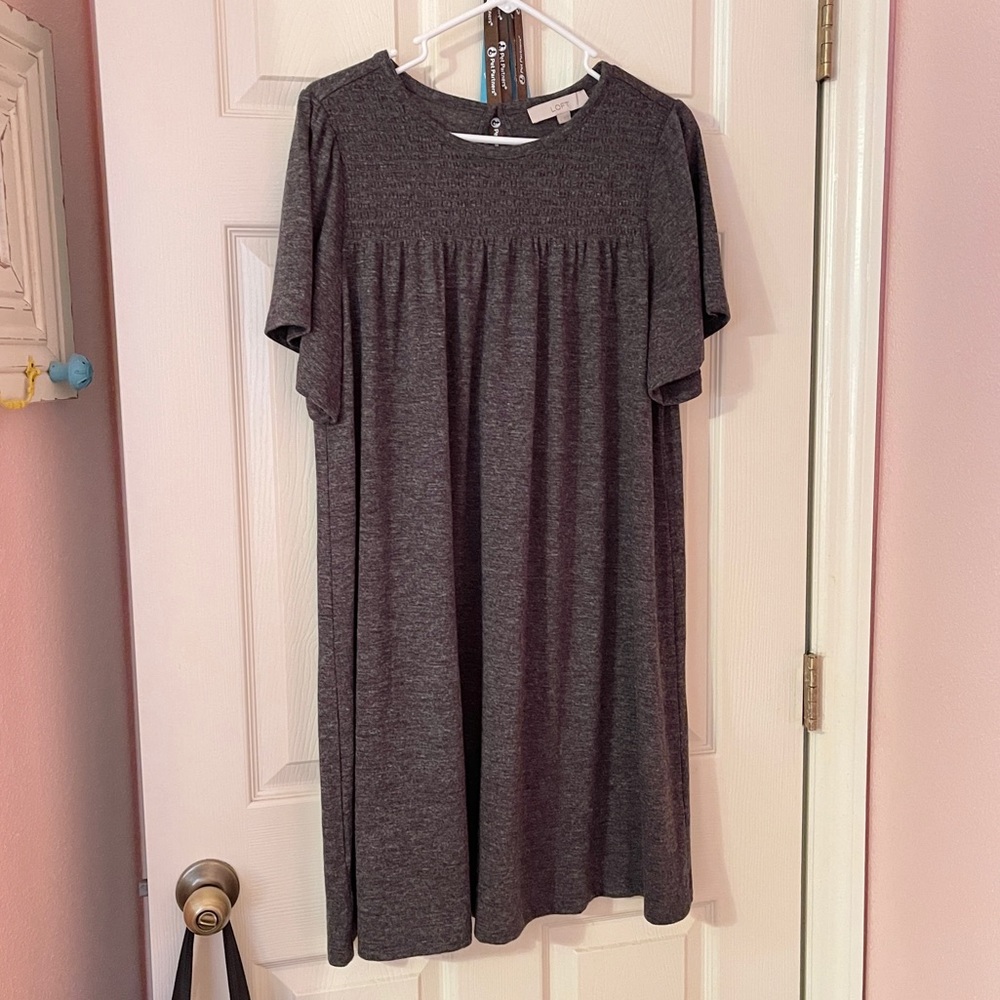 Loft Gray Smocked Dress